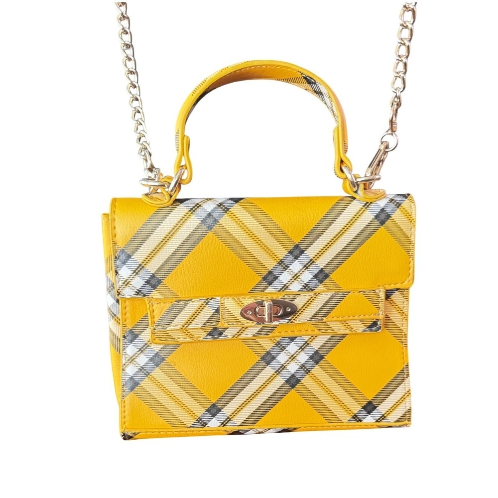Madden NYC Taxi Yellow Plaid Crossbody TopHandle Chain Strap EUC 8.25x6.25x2.5" - Picture 3 of 11